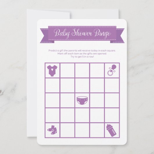 Paars Baby shower Bingo Game Double Sided Kaart (Achterkant)