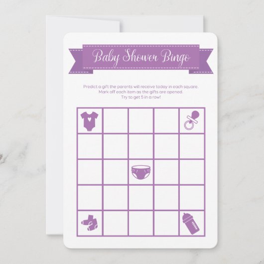 Paars Baby shower Bingo Game Double Sided Kaart (Voorkant)