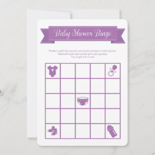 Paars Baby shower Bingo Game Double Sided Kaart