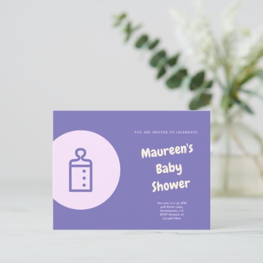 Paars Baby shower Briefkaart (Staand voorkant)