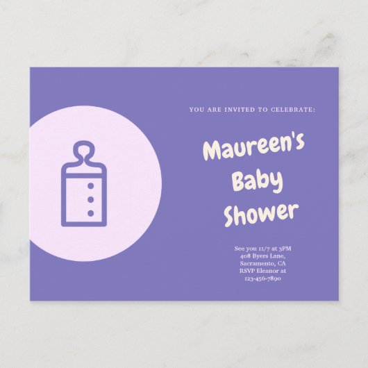 Paars Baby shower Briefkaart (Voorkant)