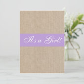  Paars Baby shower Burlap Kaart (Staand voorkant)