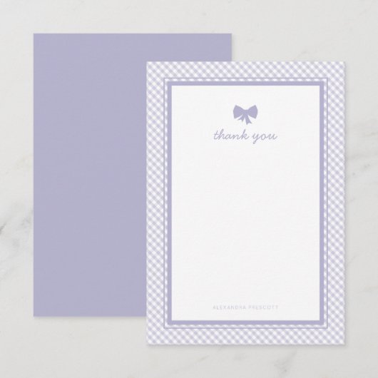 Paars baby shower Gingham Bedankkaart (Voorkant / Achterkant)
