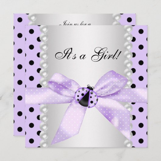 Paars Baby shower Ladybug Kaart (Voorkant / Achterkant)