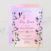 Paars baby shower met  bloem briefkaart (Voorkant / Achterkant)