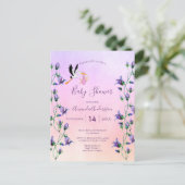 Paars baby shower met  bloem briefkaart (Staand voorkant)