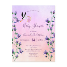 Paars baby shower met  bloem