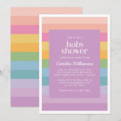 Paars Baby shower met gloeiend schuine streep Kaart (Voorkant / Achterkant)