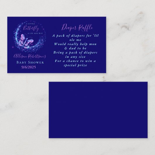 Paars Baby shower met reservevlinder Informatiekaartje (Voorkant / Achterkant)
