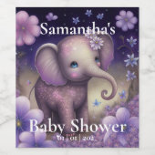 Paars Baby shower met zoete olifant Wijnlabel Wijn Etiket (Enkel label)
