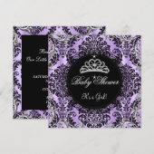 Paars Baby shower prinses Tiara Black Lace Kaart (Voorkant / Achterkant)