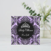 Paars Baby shower prinses Tiara Black Lace Kaart (Staand voorkant)