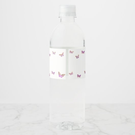 Paars Baby shower van Butterfly Waterfles Etiket (Achterkant)
