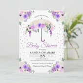 Paars Baby shower van de Floral van de lente Kaart (Staand voorkant)