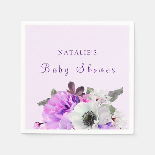  Paars Baby shower van de witte bloem Napkin Servetten (Voorkant)