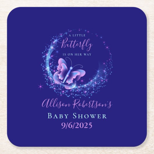 Paars Baby shower van muggenvlinder Kartonnen Onderzetters (Voorkant)