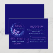 Paars Baby shower van muggenvlinder RSVP Kaartje (Voorkant / Achterkant)