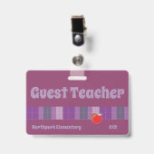 Paars badge voor gastdocent k-12 school (Voorzijde met clip)
