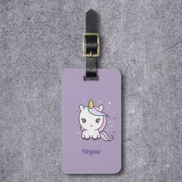 Paars Bagagelabel met een Cute Unicorn