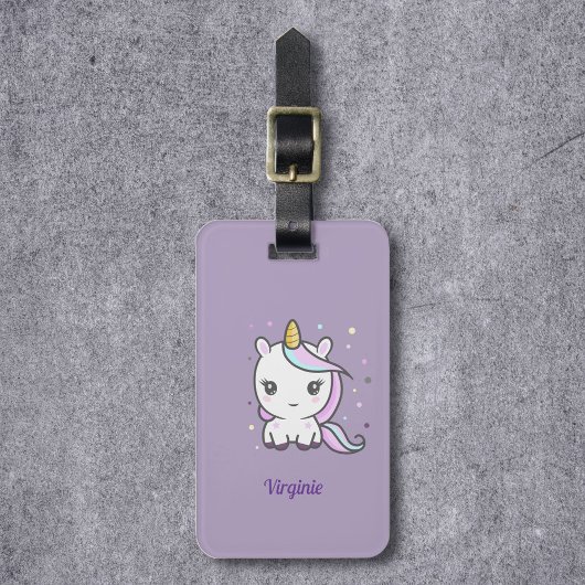 Paars Bagagelabel met een Cute Unicorn