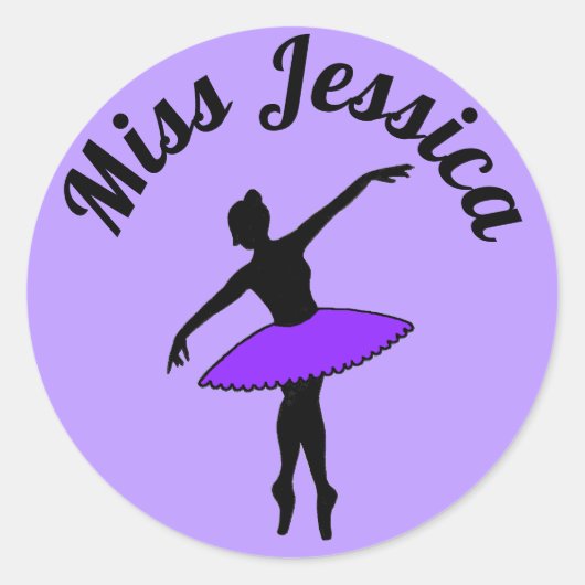 Paars Ballerina Ballet Dance Teacher Pointe Tutu Ronde Sticker (Voorkant)