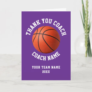 Paars Basketbal Coach Team Waardering Bedankkaart
