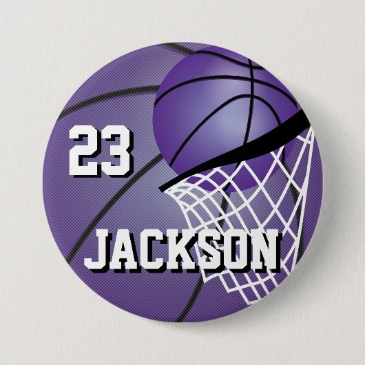 Paars Basketball-ontwerp | Personaliseren Ronde Button 7,6 Cm (Voorkant)