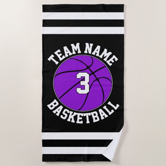Paars Basketball Team Name & Player Number Custom Strandlaken (Voorkant)