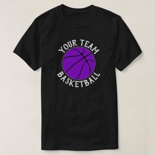 Paars Basketball Team Player Name & Jersey Number T-shirt (Design voorkant)