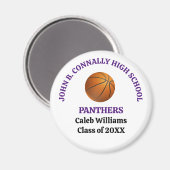 Paars basketbalteam van de middelbare school op ma magneet (Voorkant / Achterkant)
