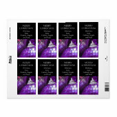 Paars Baubles cadeaulabel label zwart (Full Sheet)