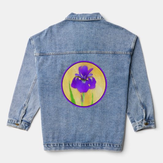 Paars Bearded Iris Schilderij - Originele Bloem Ku Denim Jacket (Achterkant)