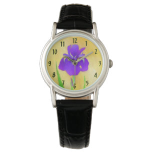 Paars Bearded Iris Schilderij - Originele Bloem Ku Horloge