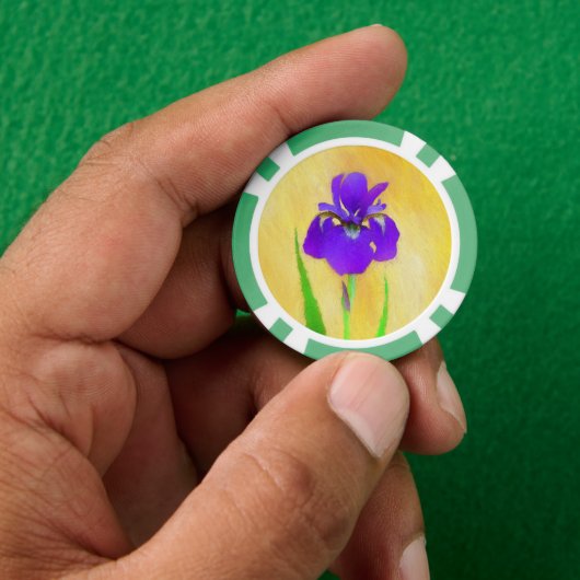 Paars Bearded Iris Schilderij - Originele Bloem Ku Poker Chips (Hand)