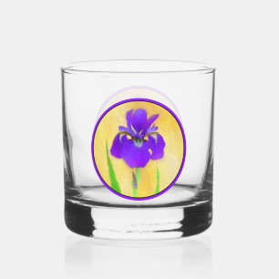 Paars Bearded Iris Schilderij - Originele Bloem Ku Whisky Glas