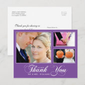 Paars bedankt jullie bruiloft 3 Foto modern Briefk Briefkaart (Voorkant / Achterkant)