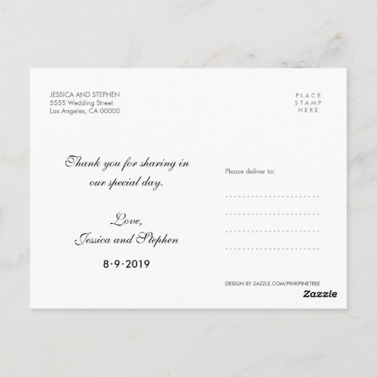 Paars bedankt jullie bruiloft 3 Foto modern Briefk Briefkaart (Achterkant)