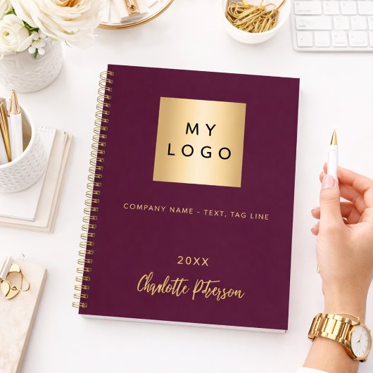 Paars bedrijfslogo elegant monogram notitieboek