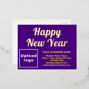 Paars bedrijfsmerk op nieuwjaar folie feestdagen briefkaart