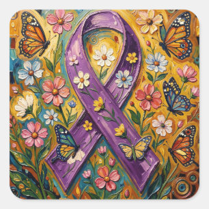 Paars Bewustzijnslint Fibro Vierkante Sticker