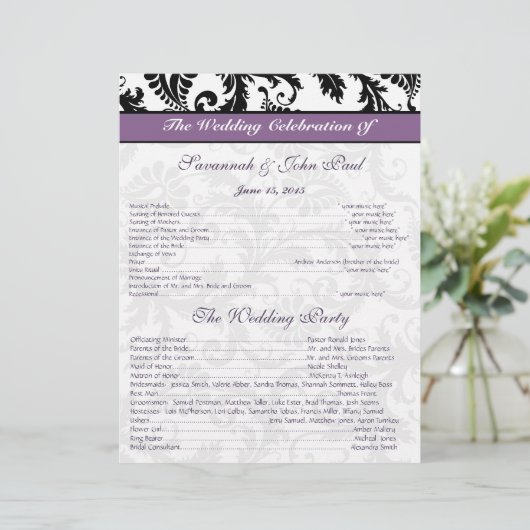 Paars bindprogramma voor zwart-wit Damask (Staand voorkant)