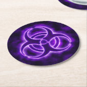 Paars biogevaarsymbool ronde kartonnen onderzetter (Gebogen)