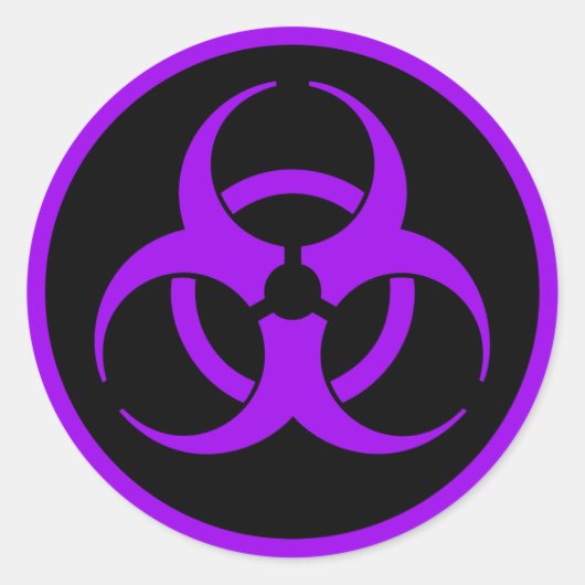 Paars biogevaarsymbool ronde sticker (Voorkant)