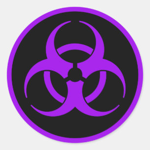 Paars biogevaarsymbool ronde sticker