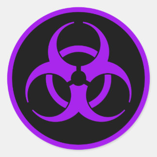 Paars biogevaarsymbool ronde sticker