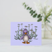 Paars Bird Daisy Flowers Cute Briefkaart (Staand voorkant)