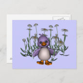 Paars Bird Daisy Flowers Cute Briefkaart (Voorkant / Achterkant)