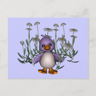 Paars Bird Daisy Flowers Cute Briefkaart