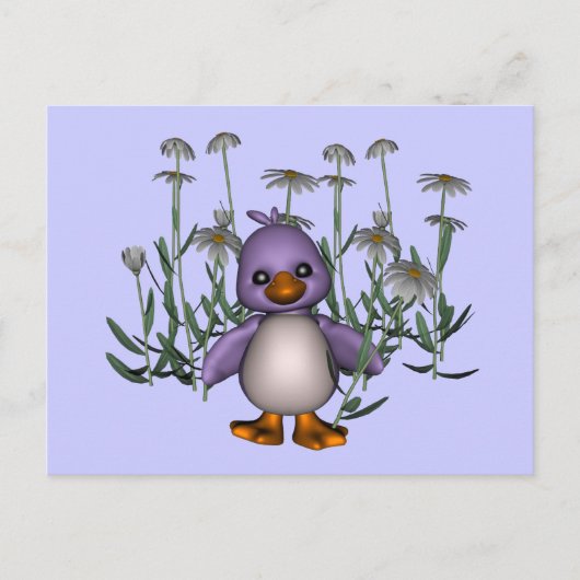 Paars Bird Daisy Flowers Cute Briefkaart (Voorkant)