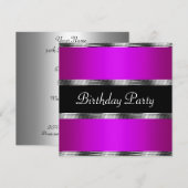 Paars Birthday Party Silver Kaart (Voorkant / Achterkant)
